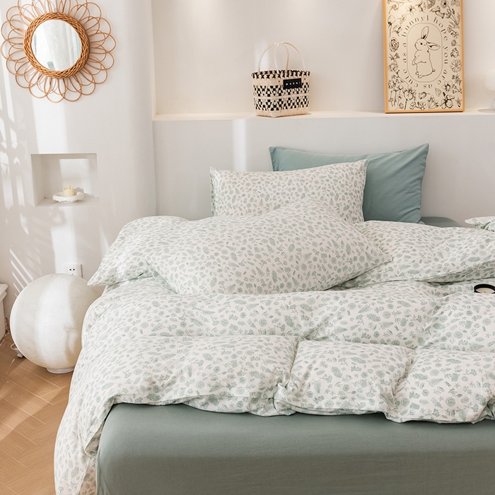 91家纺网 家纺一手货源 找家纺 优姿家纺2024新款A类全棉针织棉系列四件套 秋韵-绿