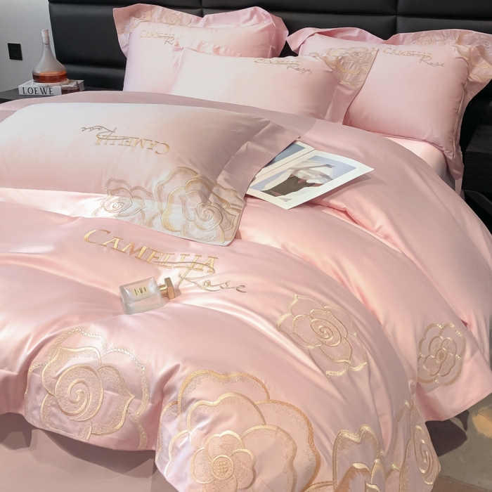 91家纺网 家纺一手货源 找家纺 星蕴家纺 2024新款全棉刺绣四件套-克丽丝系列 莫兰迪粉