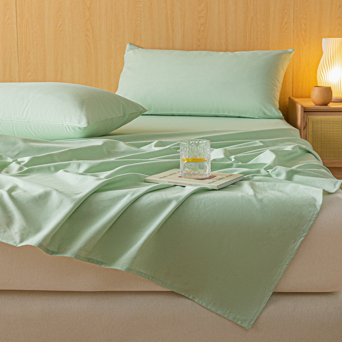 91家纺网 家纺一手货源 找家纺 鑫钰 2024新款全棉老粗布床单  月白-绿