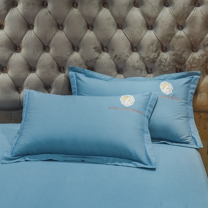 91家纺网 家纺一手货源 找家纺 艾迪尚家纺 2025新款纯色生态磨毛绣花单枕套 艾薇儿-天蓝