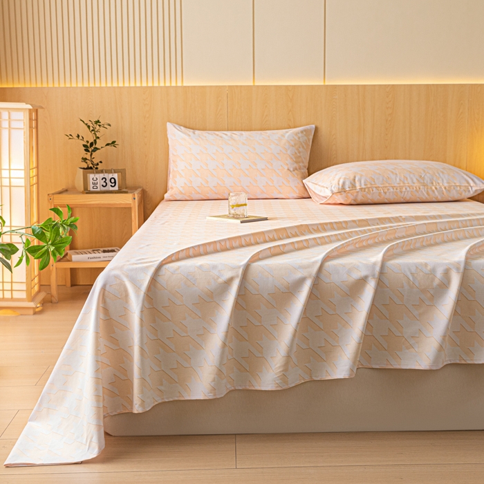 91家纺网 家纺一手货源 找家纺 鑫钰 2024新款全棉老粗布床单  千鸟格-米