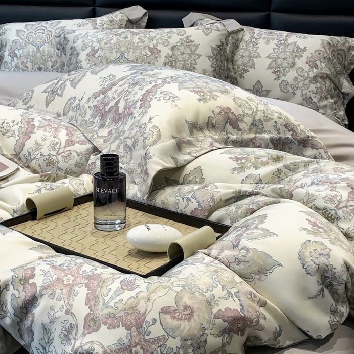 91家纺网 家纺一手货源 找家纺 顾家家居 2024新款兰精天丝数码印花四件套 金色黎明