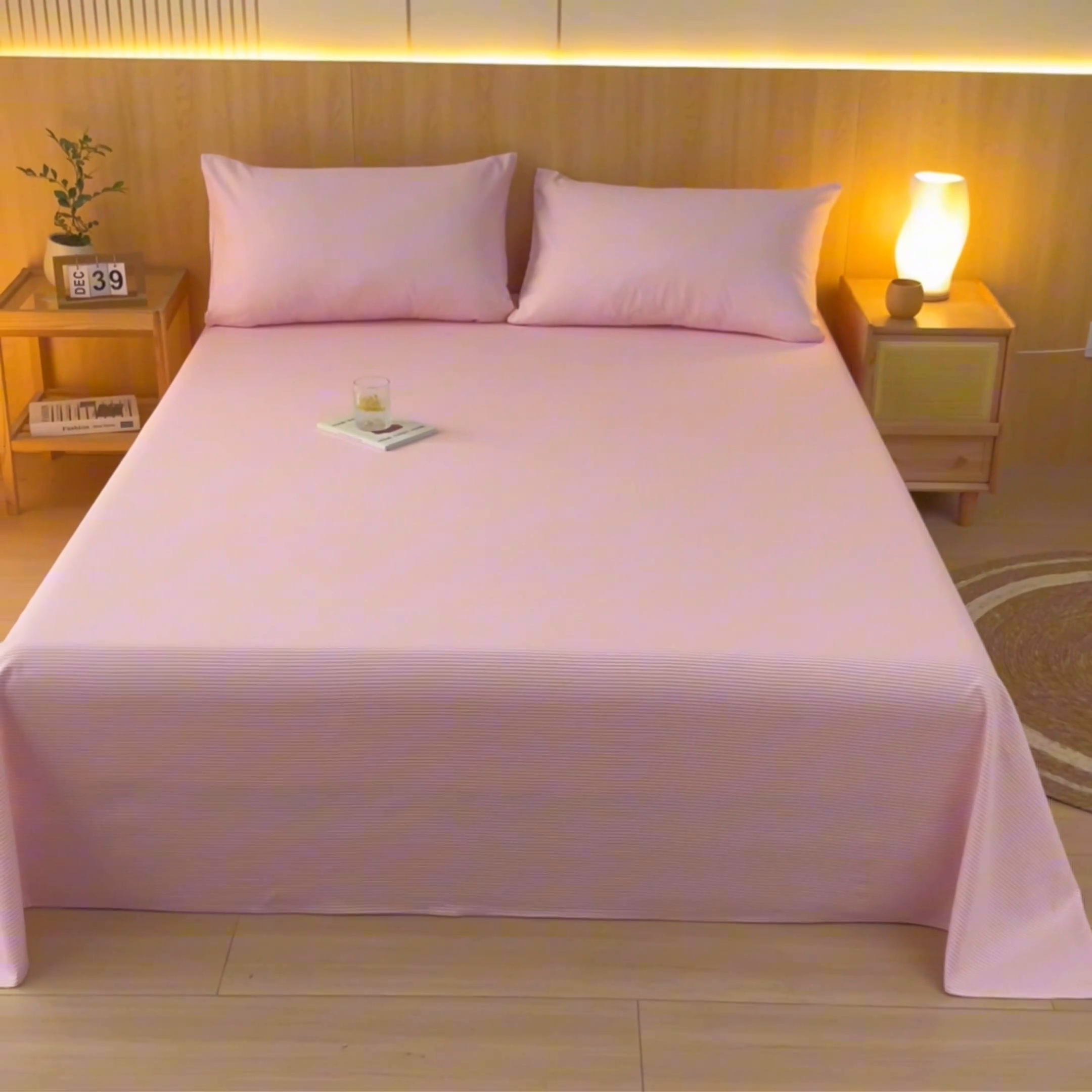 91家纺网 家纺一手货源 找家纺 鑫钰 2024新款全棉老粗布床单  莱卡-粉