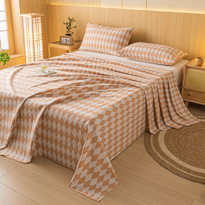 91家纺网 家纺一手货源 找家纺 鑫钰 2024新款全棉老粗布床单  菱格-咖