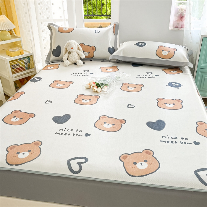 91家纺网 家纺一手货源 找家纺 欧邦 新款数码印花A类冰藤席三件套 床笠款-黑球熊