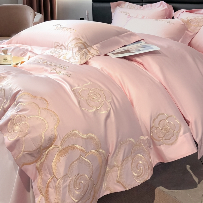 91家纺网 家纺一手货源 找家纺 星蕴家纺 2024新款全棉刺绣四件套-克丽丝系列 莫兰迪粉