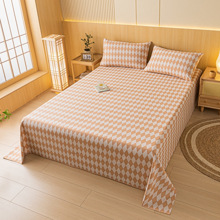 91家纺网 家纺一手货源 找家纺 鑫钰 2024新款全棉老粗布床单  菱格-咖