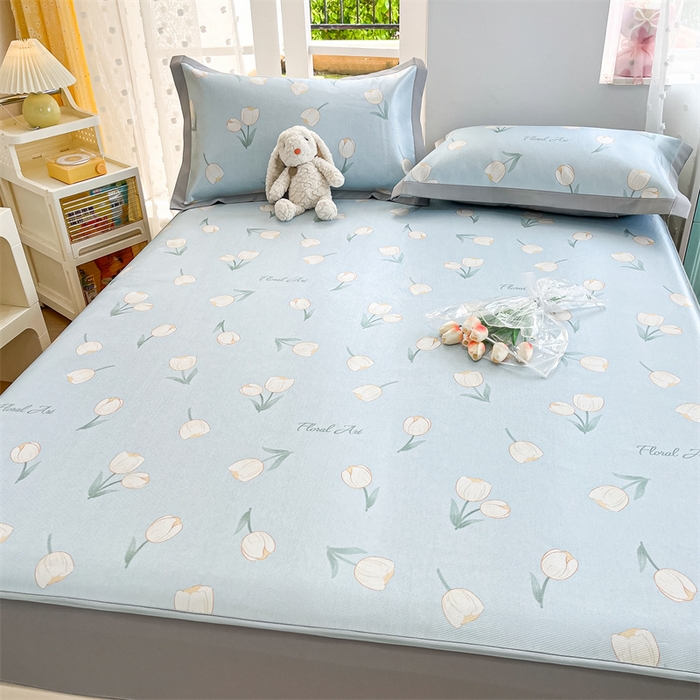 91家纺网 家纺一手货源 找家纺 欧邦 新款数码印花A类冰藤席三件套 床笠款-郁金香