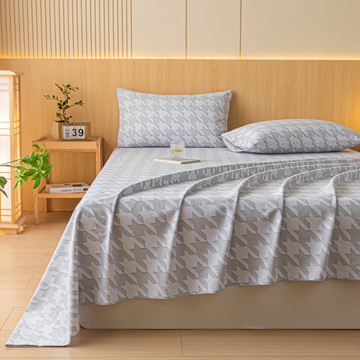 91家纺网 家纺一手货源 找家纺 鑫钰 2024新款全棉老粗布床单  千鸟格-灰