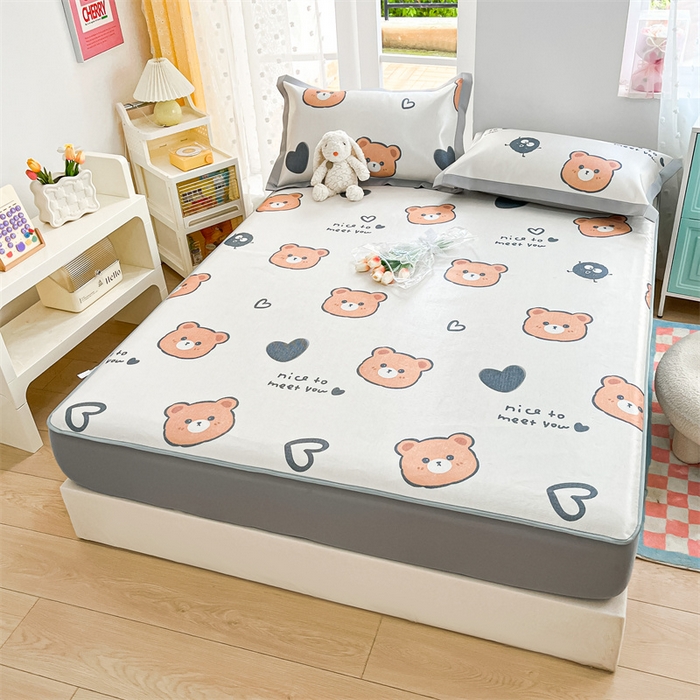 91家纺网 家纺一手货源 找家纺 欧邦 新款数码印花A类冰藤席三件套 床笠款-黑球熊