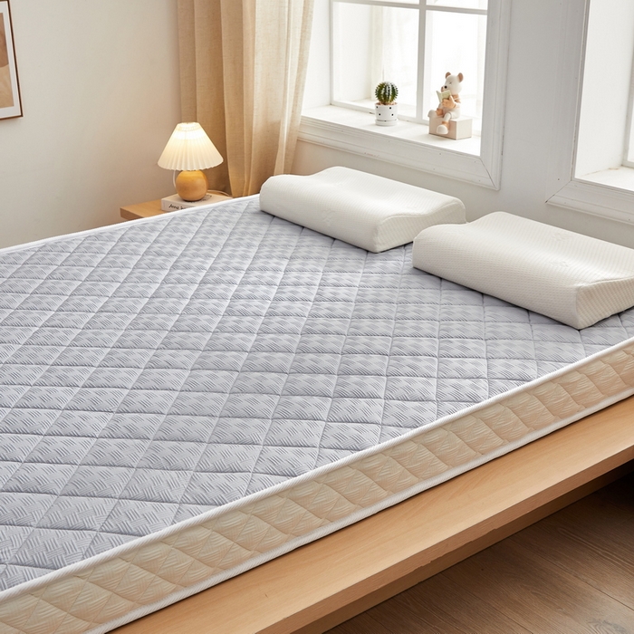 91家纺网 家纺一手货源 找家纺 祁恋婷家居 2024新款华夫格立体乳胶记忆棉床垫【床垫遮盖物】 月光灰 椰棕记忆棉款-9cm