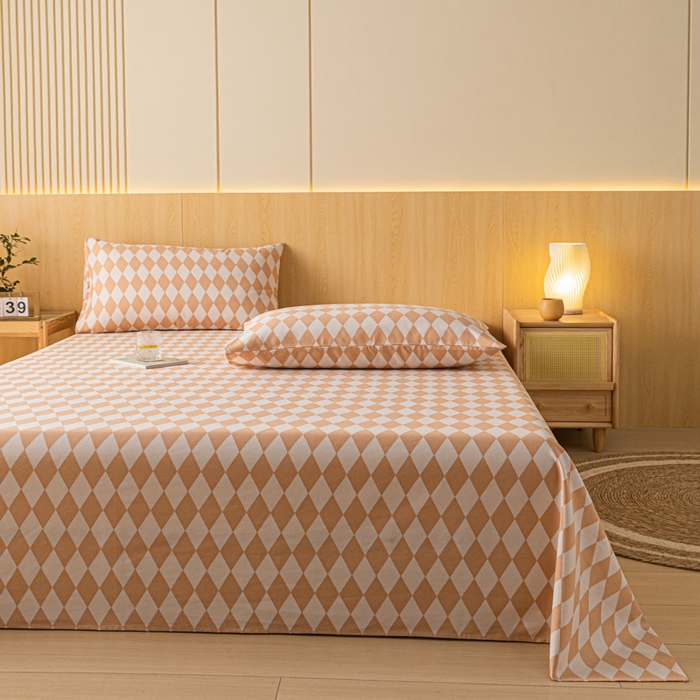 91家纺网 家纺一手货源 找家纺 鑫钰 2024新款全棉老粗布床单  菱格-咖