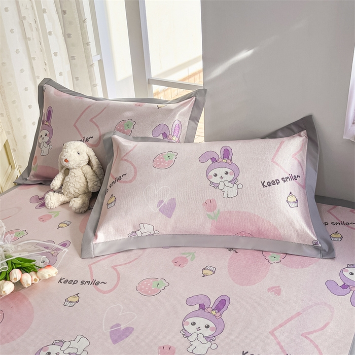 91家纺网 家纺一手货源 找家纺 欧邦 新款数码印花A类冰藤席三件套 凉席款-草莓兔