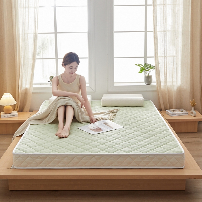 91家纺网 家纺一手货源 找家纺 祁恋婷家居 2024新款华夫格立体乳胶记忆棉床垫【床垫遮盖物】 清新绿 椰棕记忆棉款-5cm