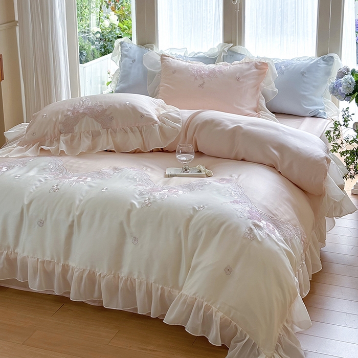 91家纺网 家纺一手货源 找家纺 MIU缪家居 2024新款80支兰精天丝轻奢四件套系列-伊莎贝尔 粉