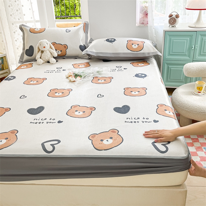 91家纺网 家纺一手货源 找家纺 欧邦 新款数码印花A类冰藤席三件套 床笠款-黑球熊