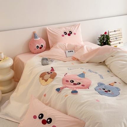 柠馨 2024新款卡通贴布绣加厚定织全棉水洗棉四件套 曲奇派对（送抱枕）