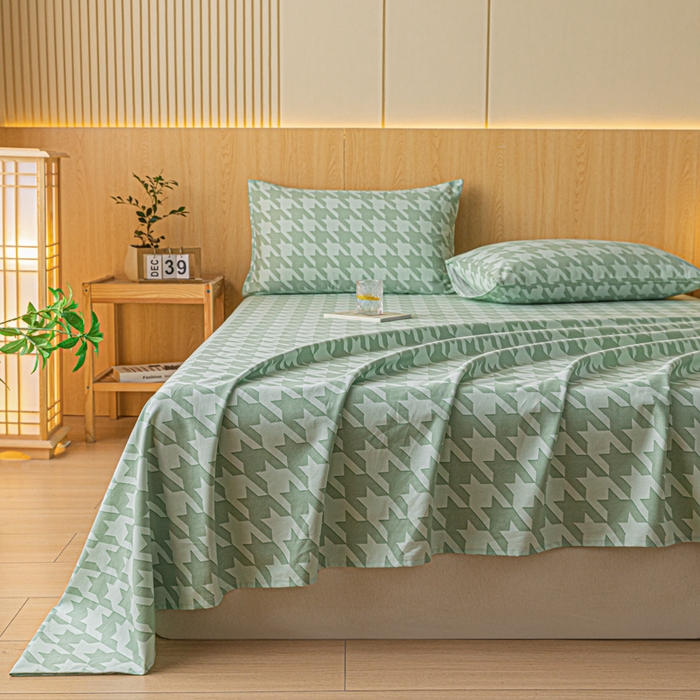 91家纺网 家纺一手货源 找家纺 鑫钰 2024新款全棉老粗布床单  千鸟格-绿