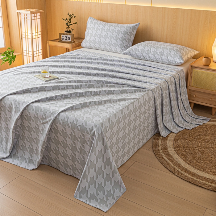 91家纺网 家纺一手货源 找家纺 鑫钰 2024新款全棉老粗布床单  千鸟格-灰