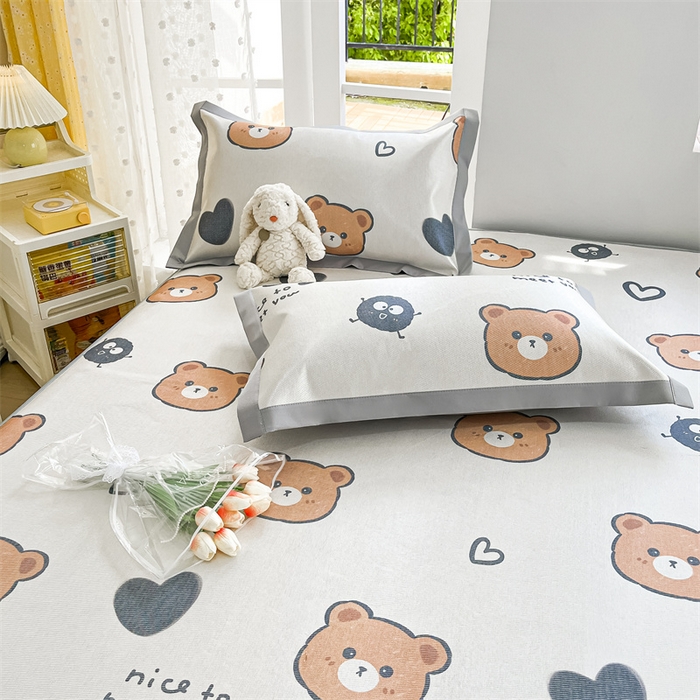 91家纺网 家纺一手货源 找家纺 欧邦 新款数码印花A类冰藤席三件套 床笠款-黑球熊