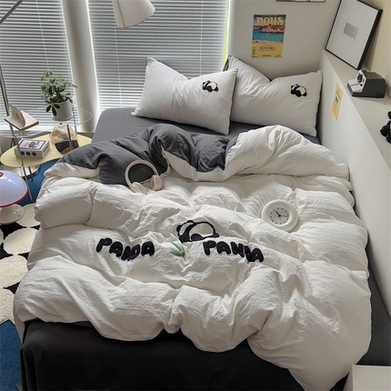 91家纺网 家纺一手货源 找家纺 （总）阿曼达 2024新款ins博主风简约轻奢卡通熊猫毛巾绣水洗m四件套