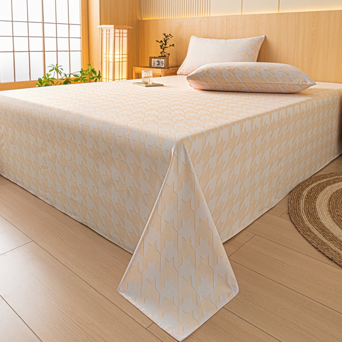 91家纺网 家纺一手货源 找家纺 鑫钰 2024新款全棉老粗布床单  千鸟格-米