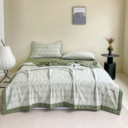91家纺网 家纺一手货源 找家纺 一加一 2025新款全棉三层纱提花大豆夏被 藤蔓-绿