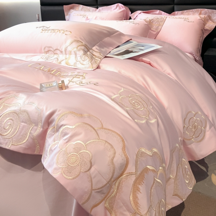 91家纺网 家纺一手货源 找家纺 星蕴家纺 2024新款全棉刺绣四件套-克丽丝系列 莫兰迪粉