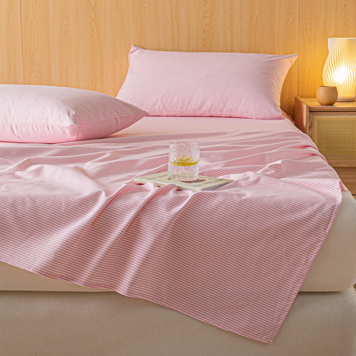 91家纺网 家纺一手货源 找家纺 鑫钰 2024新款全棉老粗布床单  莱卡-粉