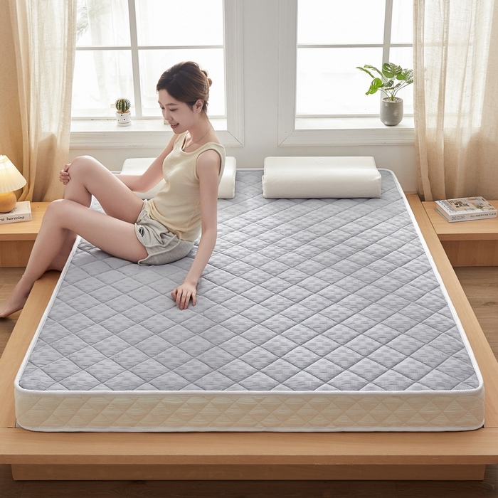 91家纺网 家纺一手货源 找家纺 祁恋婷家居 2024新款华夫格立体乳胶记忆棉床垫【床垫遮盖物】 月光灰 椰棕记忆棉款-5cm