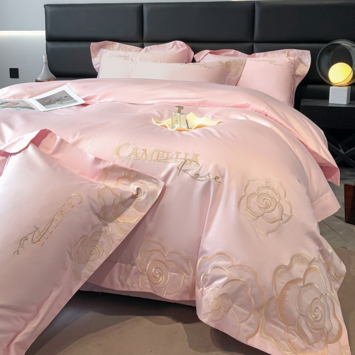 91家纺网 家纺一手货源 找家纺 星蕴家纺 2024新款全棉刺绣四件套-克丽丝系列 莫兰迪粉