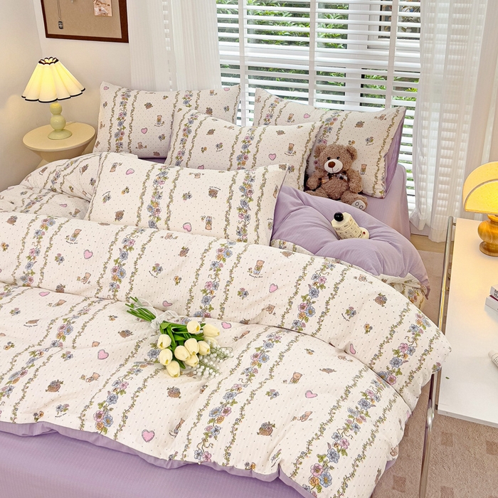 91家纺网 家纺一手货源 找家纺 暖芯优选2023新款超柔有氧小竺提花棉双层纱学生四件套 熊熊乐园