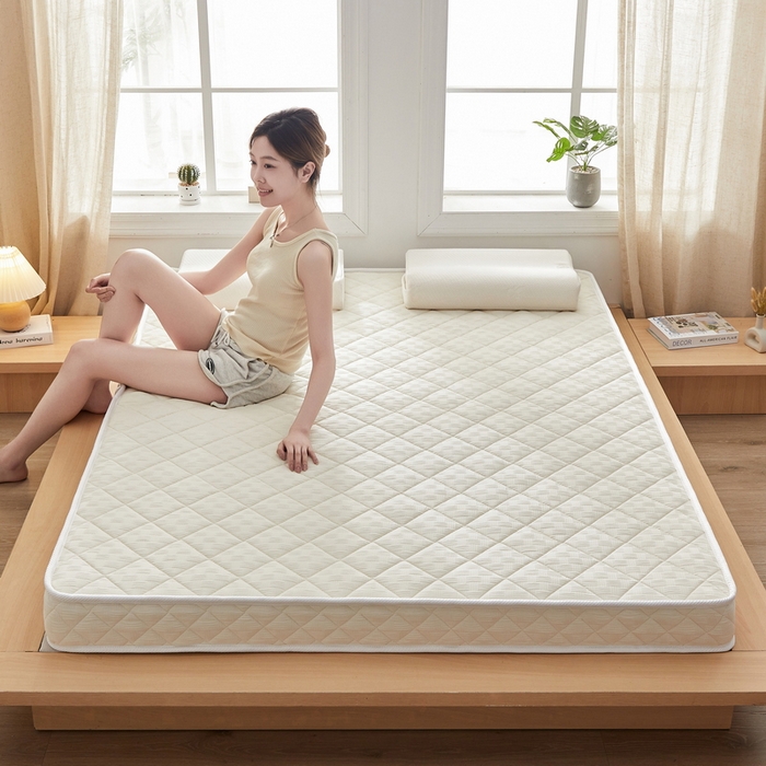 91家纺网 家纺一手货源 找家纺 祁恋婷家居 2024新款华夫格立体乳胶记忆棉床垫【床垫遮盖物】 象牙白 椰棕记忆棉款-9cm