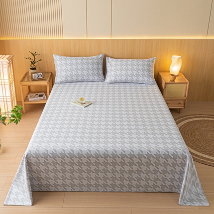 鑫钰 2024新款全棉老粗布床单  千鸟格-灰