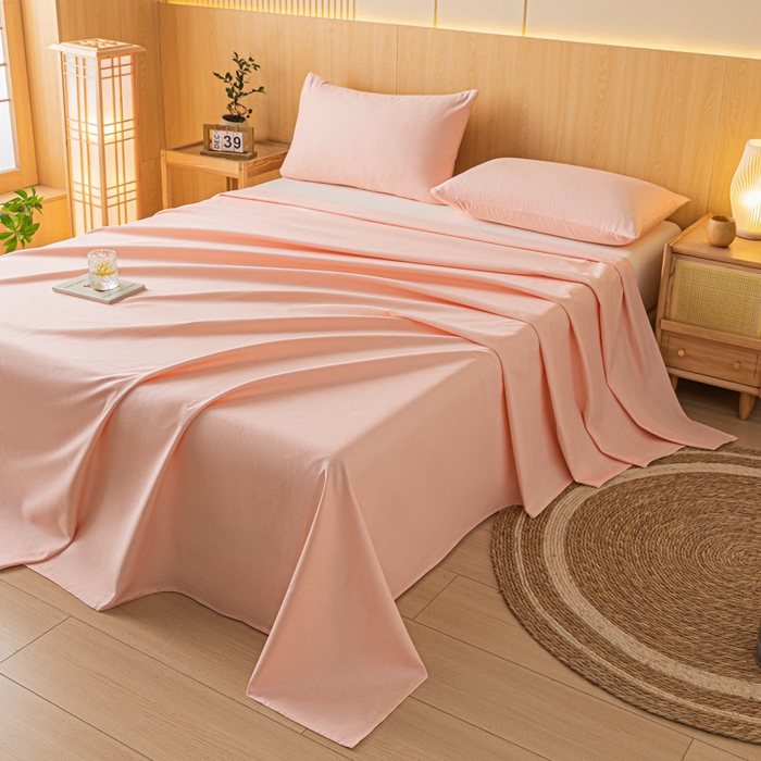 91家纺网 家纺一手货源 找家纺 鑫钰 2024新款全棉老粗布床单  月白-粉