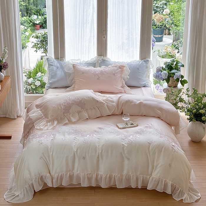 91家纺网 家纺一手货源 找家纺 MIU缪家居 2024新款80支兰精天丝轻奢四件套系列-伊莎贝尔 粉