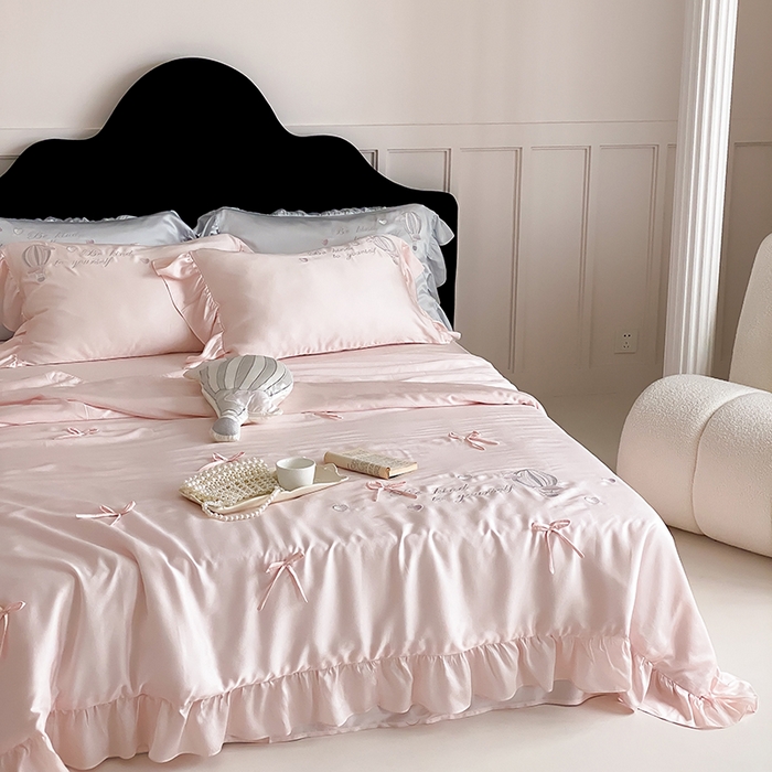 91家纺网 家纺一手货源 找家纺 MIU缪家居 2024新款100支天丝棉夏被四件套-热气球  粉