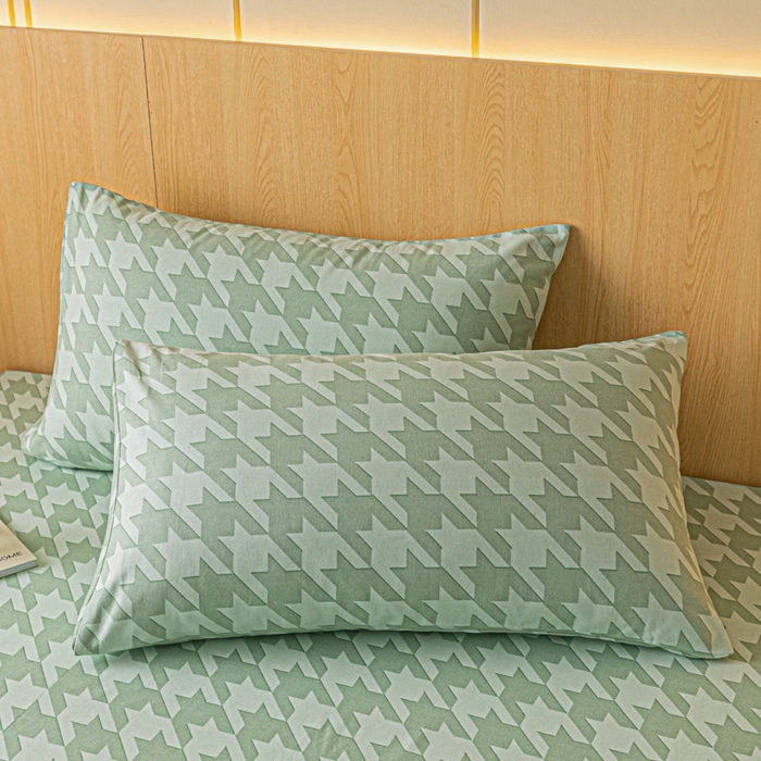 91家纺网 家纺一手货源 找家纺 鑫钰 2024新款全棉老粗布床单  千鸟格-绿