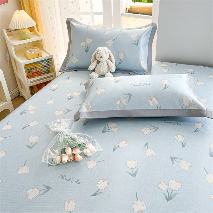 91家纺网 家纺一手货源 找家纺 欧邦 新款数码印花A类冰藤席三件套 床笠款-郁金香