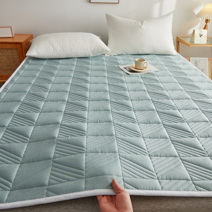 91家纺网 家纺一手货源 找家纺 祁恋婷家居 2024新款A类全棉夹棉床护垫 天空蓝