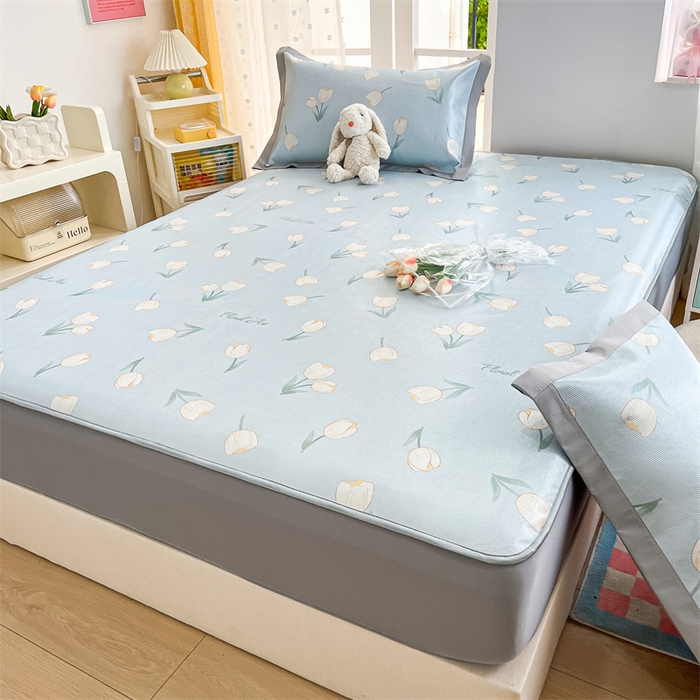 91家纺网 家纺一手货源 找家纺 欧邦 新款数码印花A类冰藤席三件套 床笠款-郁金香