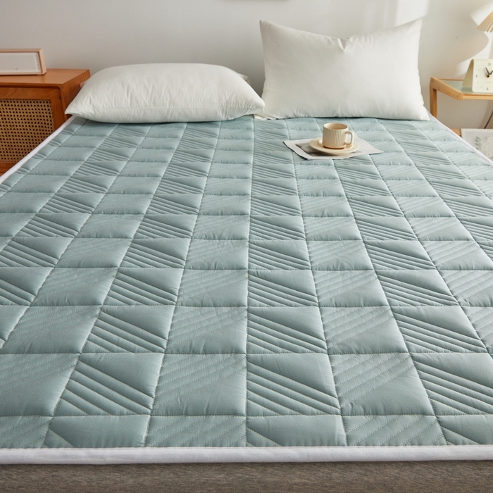 91家纺网 家纺一手货源 找家纺 祁恋婷家居 2024新款A类全棉夹棉床护垫 天空蓝