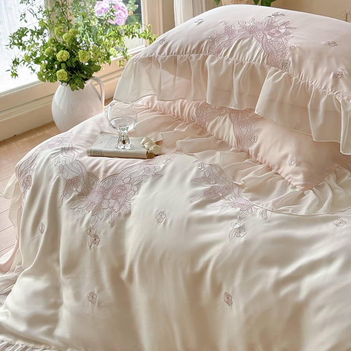 91家纺网 家纺一手货源 找家纺 MIU缪家居 2024新款80支兰精天丝轻奢四件套系列-伊莎贝尔 粉