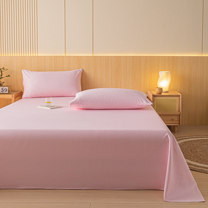 91家纺网 家纺一手货源 找家纺 鑫钰 2024新款全棉老粗布床单  莱卡-粉