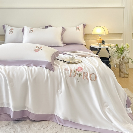 91家纺网 家纺一手货源 找家纺 绘萱2025爆款绣花水洗天丝夏被四件套水洗真丝夏被冰丝夏凉被空调被-迪梦