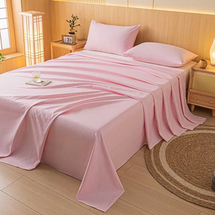 91家纺网 家纺一手货源 找家纺 鑫钰 2024新款全棉老粗布床单  莱卡-粉