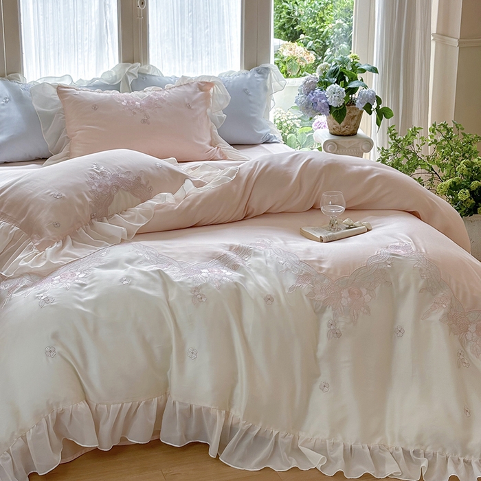 91家纺网 家纺一手货源 找家纺 MIU缪家居 2024新款80支兰精天丝轻奢四件套系列-伊莎贝尔 粉