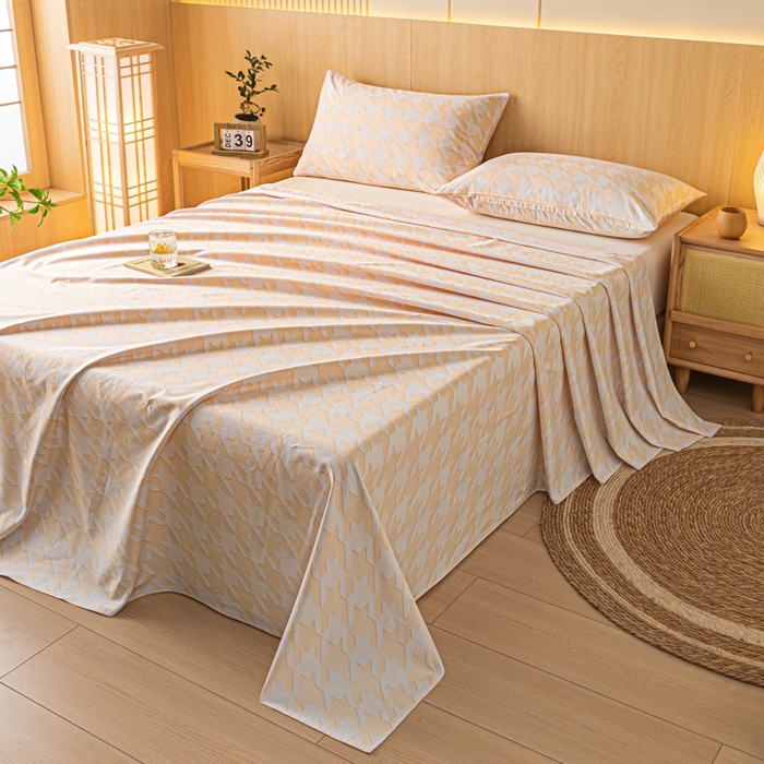 91家纺网 家纺一手货源 找家纺 鑫钰 2024新款全棉老粗布床单  千鸟格-米