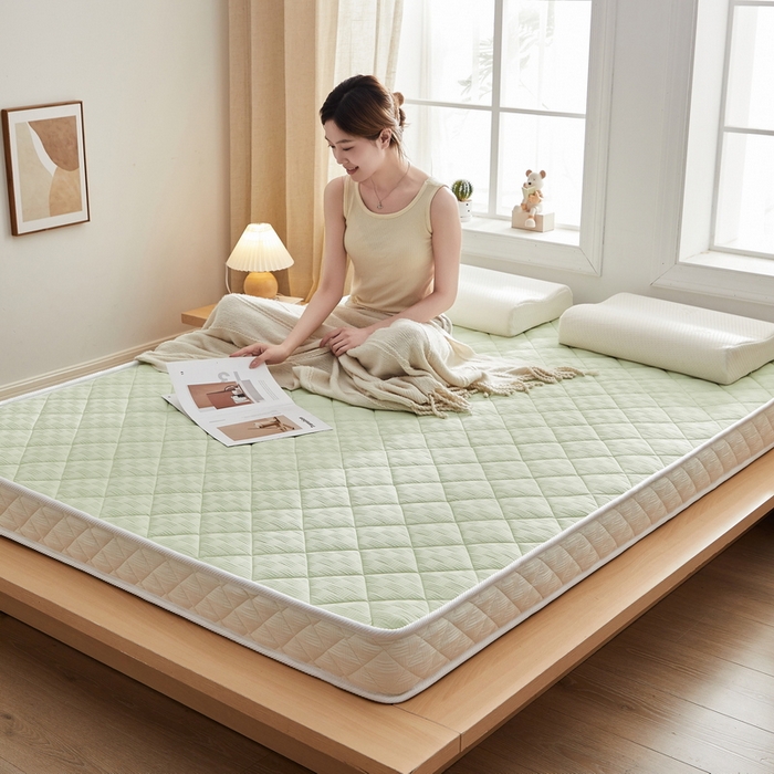91家纺网 家纺一手货源 找家纺 祁恋婷家居 2024新款华夫格立体乳胶记忆棉床垫【床垫遮盖物】 清新绿 乳胶记忆棉款-5cm