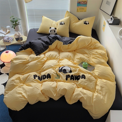 91家纺网 家纺一手货源 找家纺 （总）阿曼达 2024新款ins博主风简约轻奢卡通熊猫毛巾绣水洗m四件套